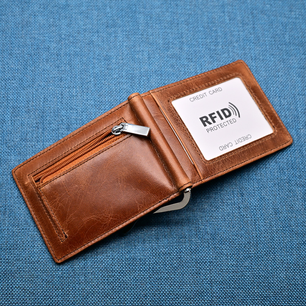 Genuine Leather Mens Wallet Mo - Money Clip Magnetic บทวิจารณ์และราคา