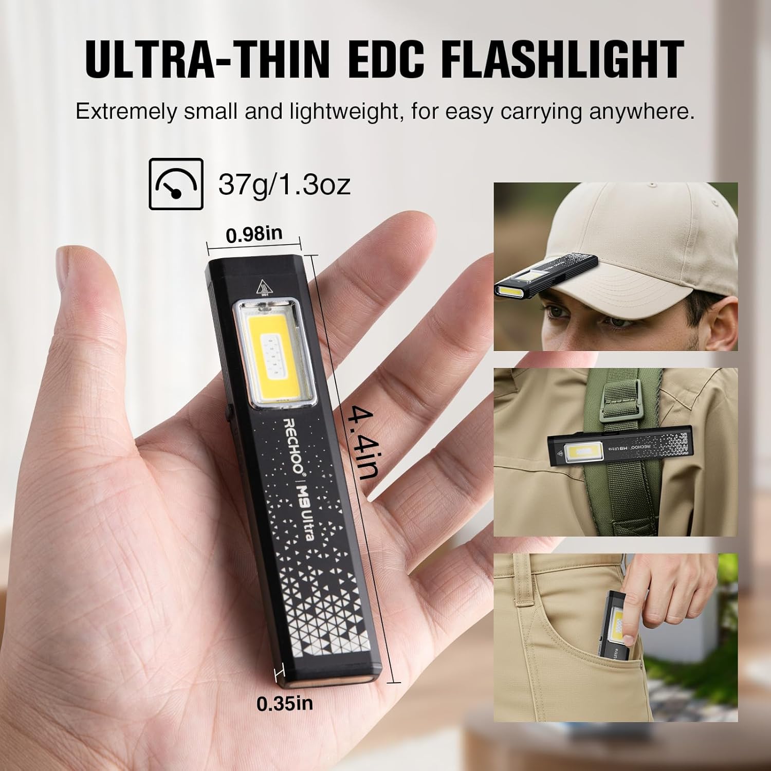 Flat EDC Flashlight Rechargeab - Edc Car Carry บทวิจารณ์และราคา
