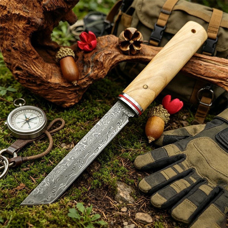 Portable Knife Damascus Blade  - Edc Pocket Carry Fixed Blade บทวิจารณ์และราคา