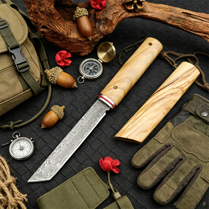 Portable Knife Damascus Blade  - Edc Pocket Carry Fixed Blade บทวิจารณ์และราคา